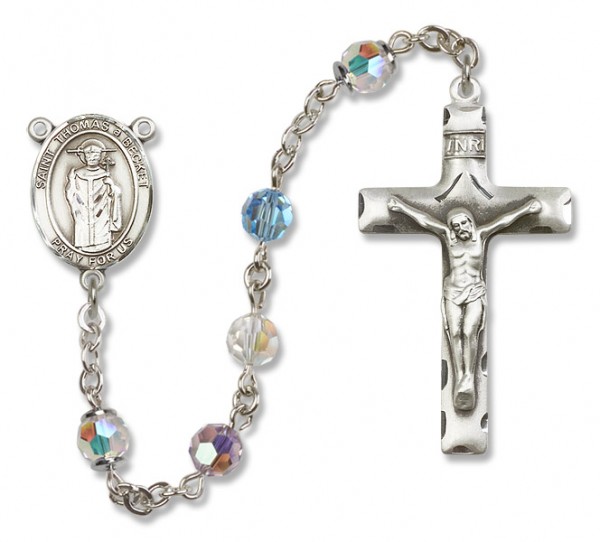 St. Thomas A Becket Sterling Silver Heirloom Rosary Squared Crucifix - Multi-Color