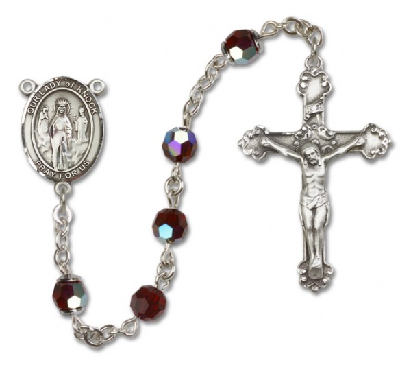 Our Lady of Knock Sterling Silver Heirloom Rosary Fancy Crucifix - Garnet
