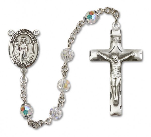 Our Lady of Knock Sterling Silver Heirloom Rosary Squared Crucifix - Crystal