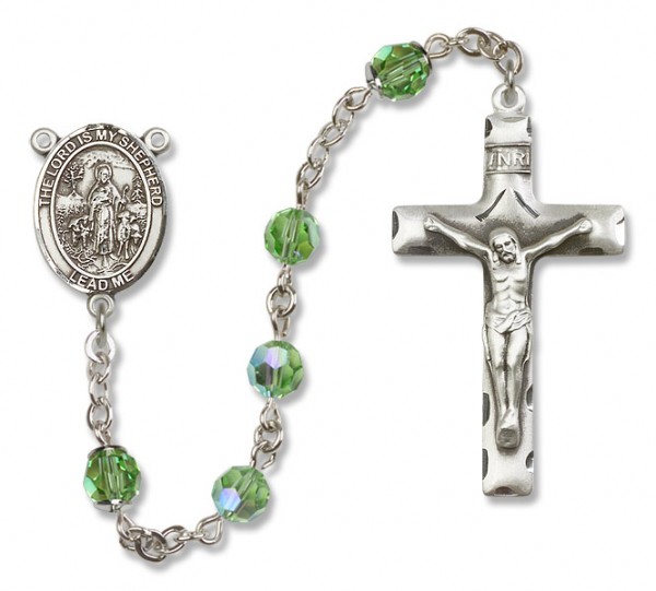 Lord Is My Shepherd Sterling Silver Heirloom Rosary Squared Crucifix - Peridot