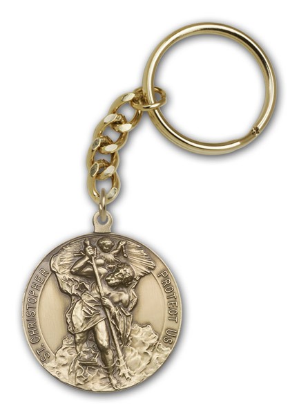 St. Christopher and Guardian Angel Keychain - Antique Gold