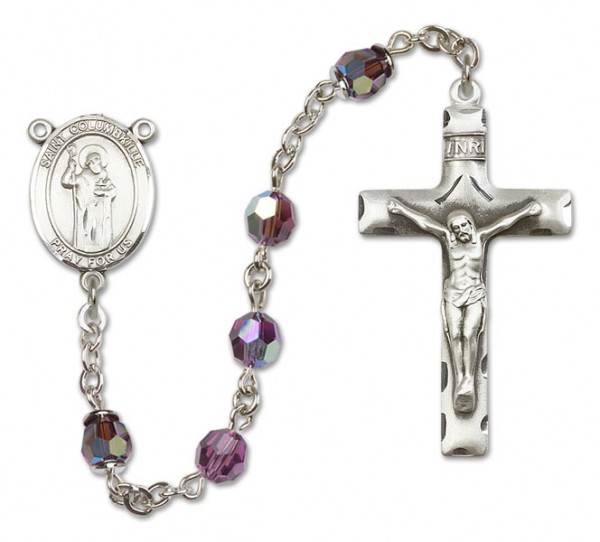 St. Columbkille Sterling Silver Heirloom Rosary Squared Crucifix - Amethyst