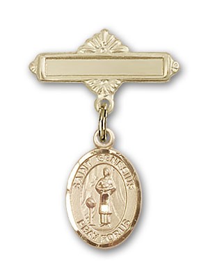 Pin Badge with St. Genesius of Rome Charm and Polished Engravable Badge Pin - 14K Solid Gold