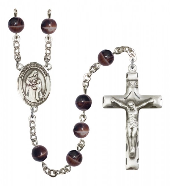 Men's Blessed Caroline Gerhardinger Silver Plated Rosary - Brown