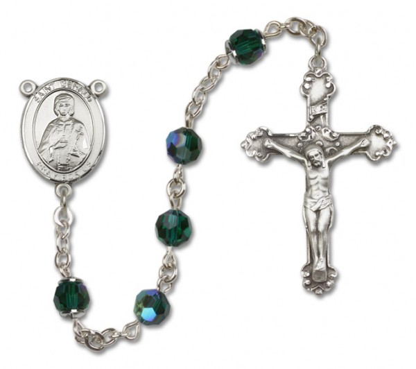 St. Gerard Sterling Silver Heirloom Rosary Fancy Crucifix - Emerald Green