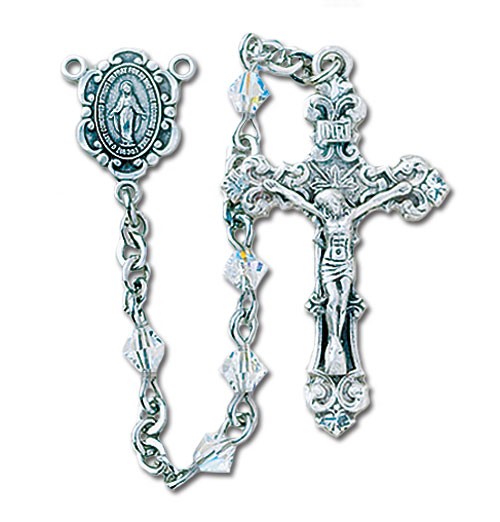 4mm Crystal Swarovski Bead Rosary in Sterling Silver - Crystal