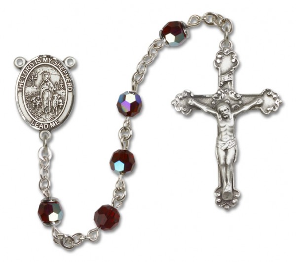 Lord Is My Shepherd Sterling Silver Heirloom Rosary Fancy Crucifix - Garnet