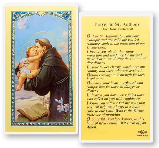 St. Anthony, Divine Protection Laminated Prayer Card - 25 Cards Per Pack .80 per card