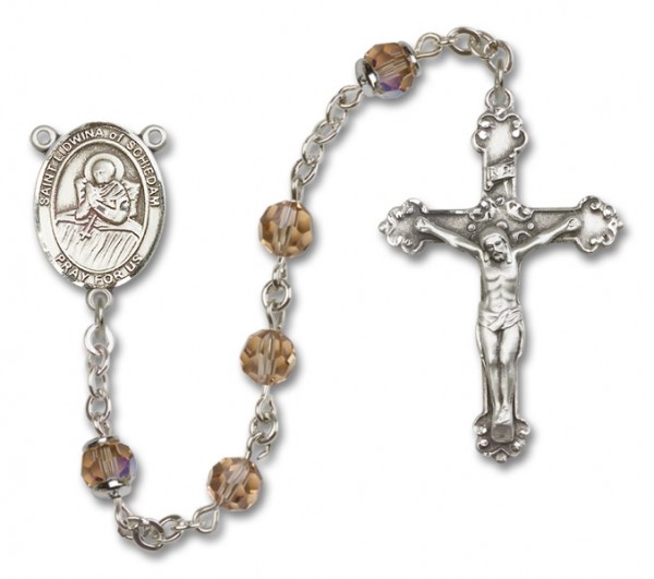 St. Lidwina of Schiedam Sterling Silver Heirloom Rosary Fancy Crucifix - Topaz