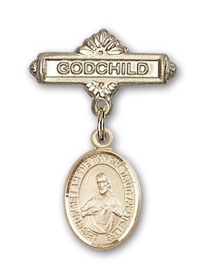Baby Badge with Scapular Charm and Godchild Badge Pin - Gold Tone