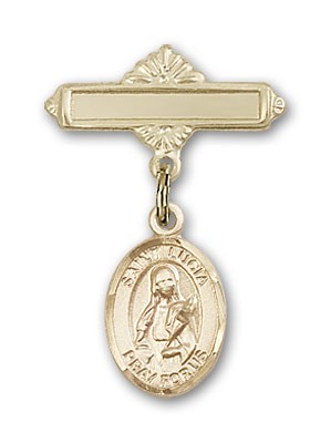 Pin Badge with St. Lucia of Syracuse Charm and Polished Engravable Badge Pin - Gold Tone