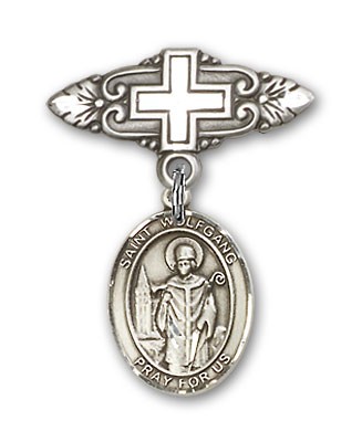 Pin Badge with St. Wolfgang Charm and Badge Pin with Cross - Silver tone