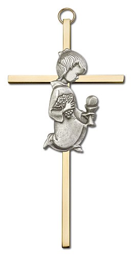 First Communion Girl Cross  6 inch - Two-Tone Gold