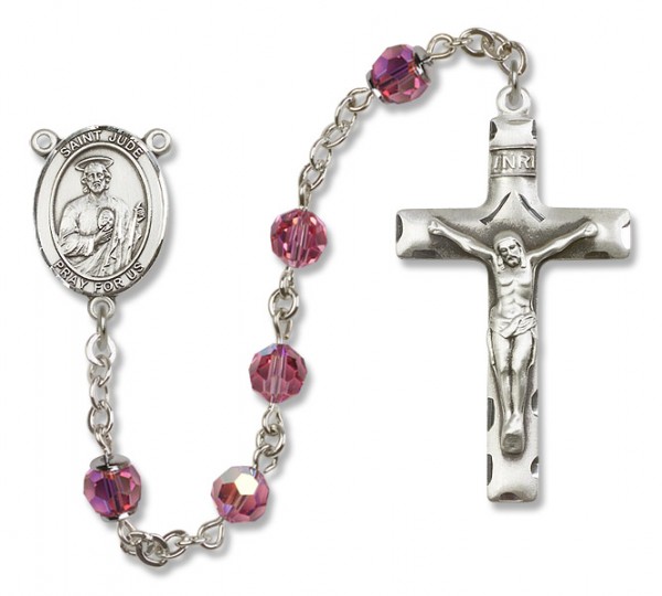 St. Jude Thaddeus Sterling Silver Heirloom Rosary Squared Crucifix - Rose