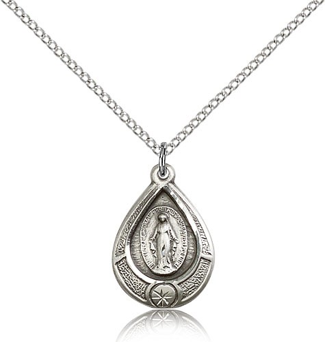 Women's Oxidized Teardrop Miraculous Medal Necklace - Sterling Silver