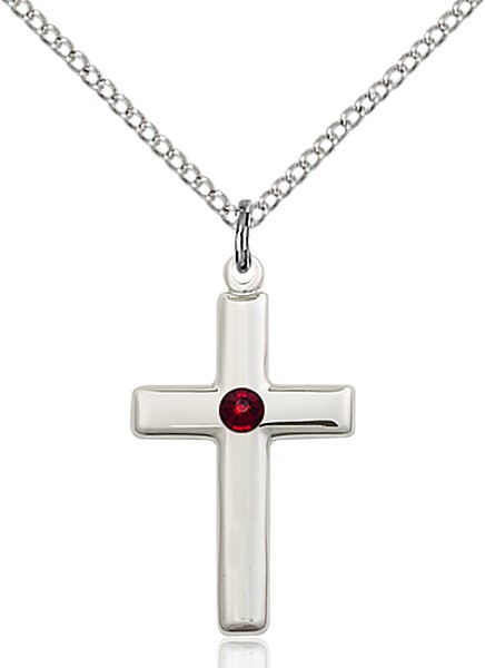 Youth Simple Cross Pendant with Birthstone Options - Garnet