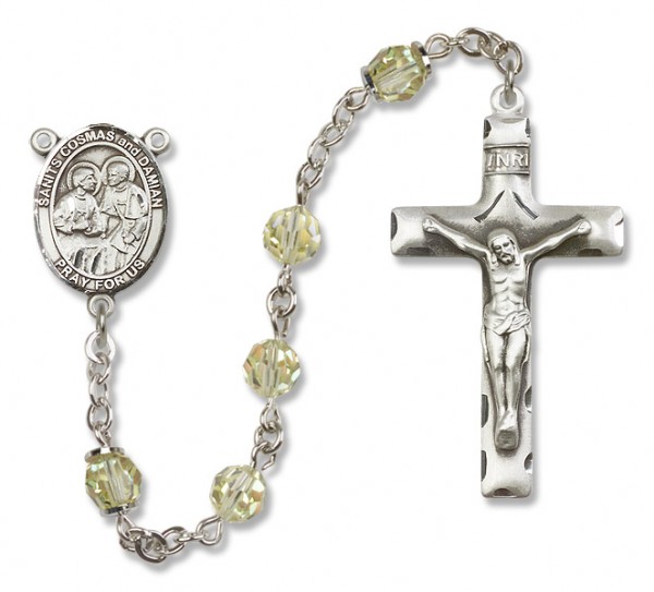Saints Cosmas and Damian Sterling Silver Heirloom Rosary Squared Crucifix - Jonquil