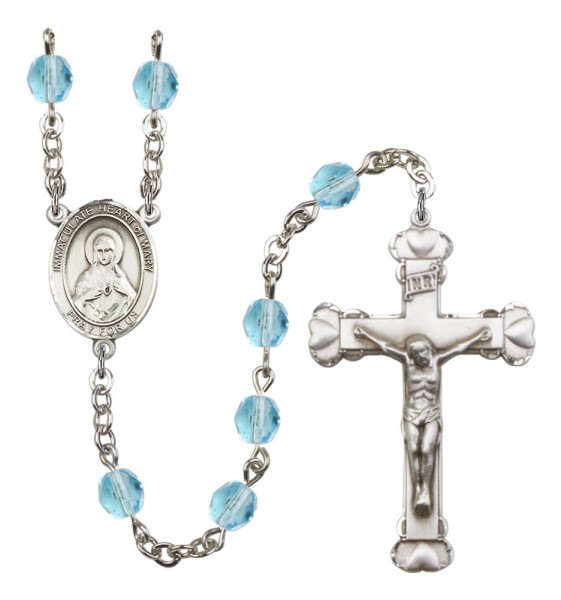 Women's Immaculate Heart of Mary Birthstone Rosary - Aqua