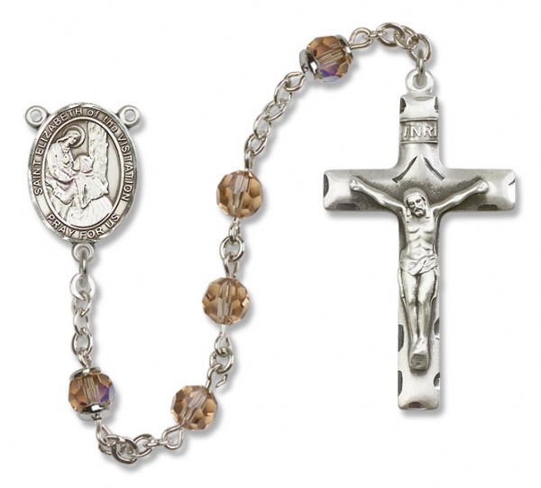 St. Elizabeth of the Visitation Sterling Silver Heirloom Rosary Squared Crucifix - Topaz