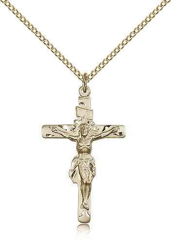 Women's Crucifix Necklace Ornate Corpus - 14KT Gold Filled