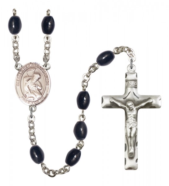 Men's Blessed Herman the Cripple Silver Plated Rosary - Black Oval