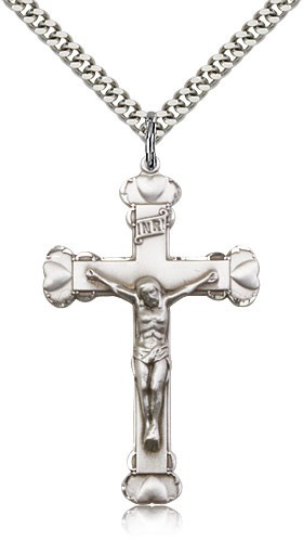 Men's Heart Tip Crucifix Pendant - Sterling Silver