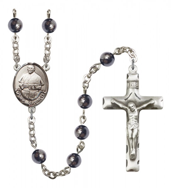 Men's Pope Francis Silver Plated Rosary - Gray