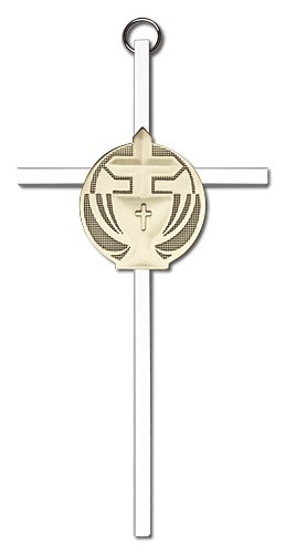 Communion Chalice and Cross Wall Cross 6&quot; - Two-Tone Silver