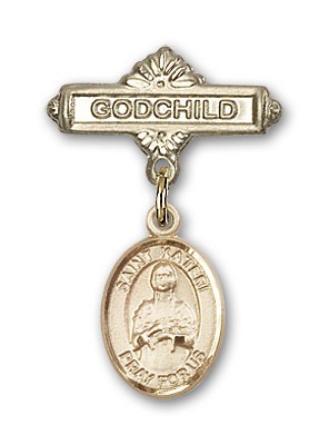 Pin Badge with St. Kateri Charm and Godchild Badge Pin - Gold Tone