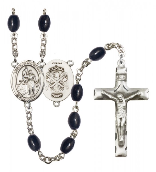 Men's St. Joan of Arc National Guard Silver Plated Rosary - Black Oval