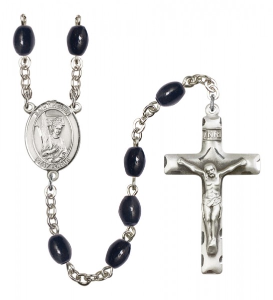 Men's St. Helen Silver Plated Rosary - Black Oval