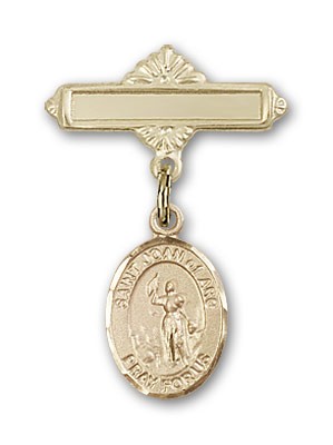 Pin Badge with St. Joan of Arc Charm and Polished Engravable Badge Pin - Gold Tone