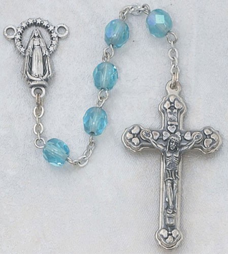 March Birthstone Rosary (Aqua) - Silver Oxidized - Aqua