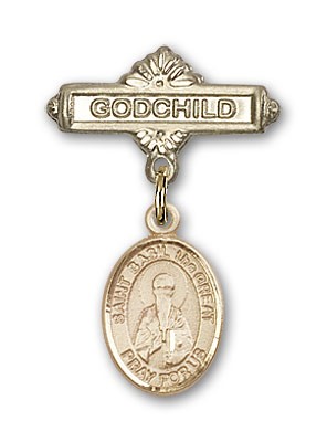 Pin Badge with St. Basil the Great Charm and Godchild Badge Pin - Gold Tone