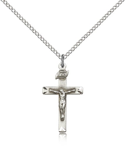 Small Shadowed Corpus Crucifix Pendant - Sterling Silver