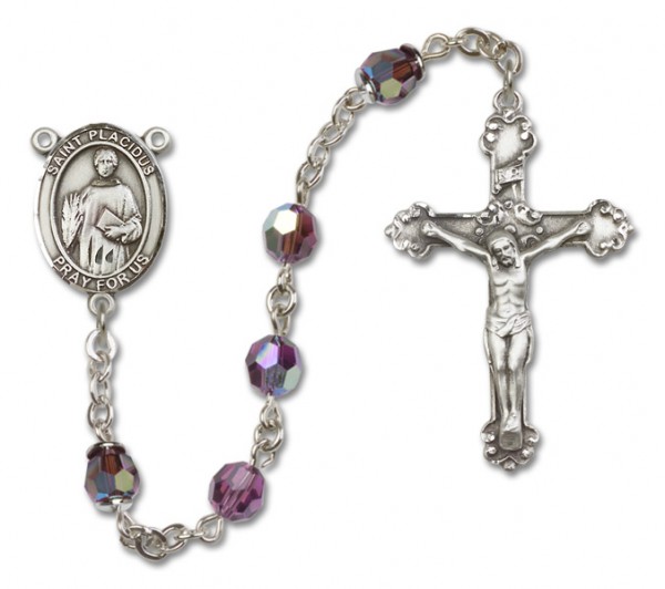 St. Placidus Sterling Silver Heirloom Rosary Fancy Crucifix - Amethyst