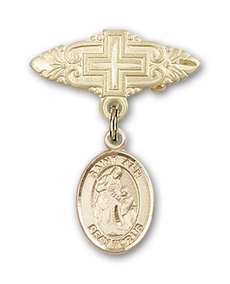 Pin Badge with St. Ann Charm and Badge Pin with Cross - Gold Tone