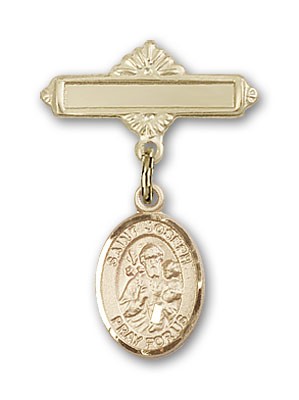 Pin Badge with St. Joseph Charm and Polished Engravable Badge Pin - Gold Tone