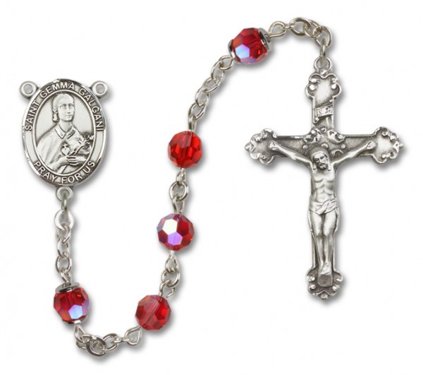St. Gemma Galgani Sterling Silver Heirloom Rosary Fancy Crucifix - Ruby Red