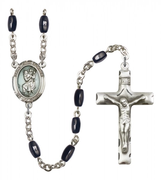 Men's St. Christopher Silver Plated Rosary - Black | Silver