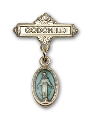 Baby Badge with Blue Miraculous Charm and Godchild Badge Pin - 14KT Gold Filled
