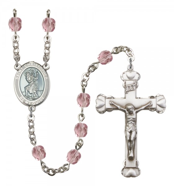Women's St. Christopher Birthstone Rosary - Light Amethyst
