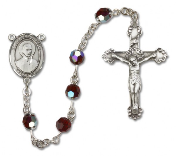St. John Berchmans Sterling Silver Heirloom Rosary Fancy Crucifix - Garnet