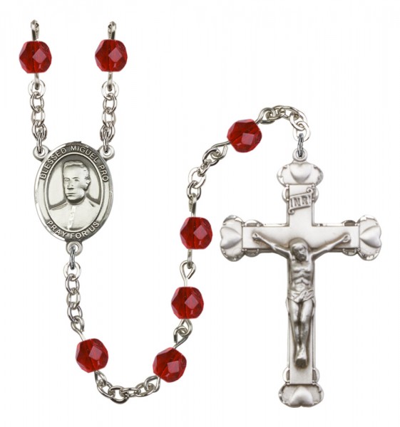Women's Blessed Miguel Pro Birthstone Rosary - Ruby Red