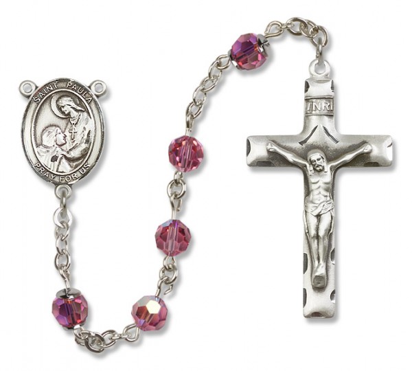 St. Paula Sterling Silver Heirloom Rosary Squared Crucifix - Rose