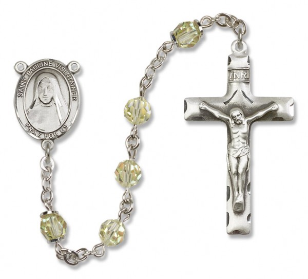St. Pauline Visintainer Sterling Silver Heirloom Rosary Squared Crucifix - Zircon