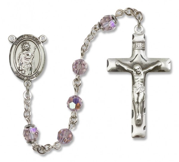 St. Grace Sterling Silver Heirloom Rosary Squared Crucifix - Light Amethyst