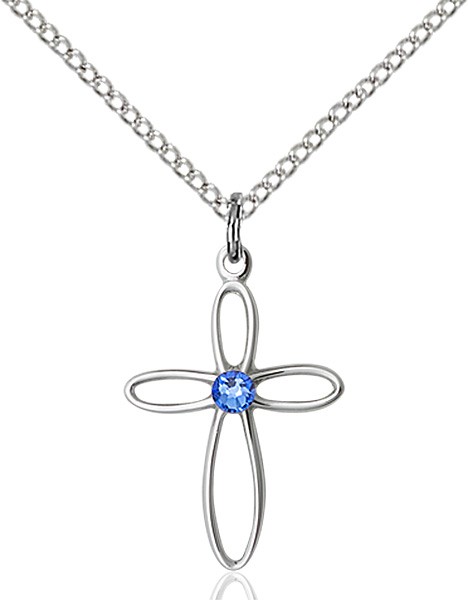 Cut-Out Cross Pendant with Birthstone Options - Sapphire