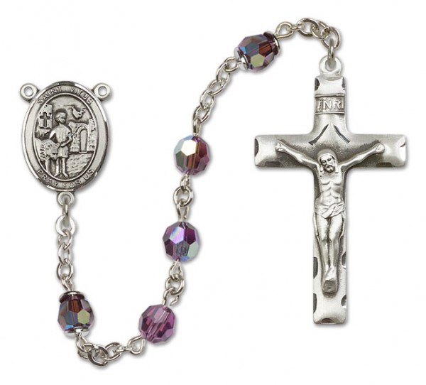 St. Vitus Sterling Silver Heirloom Rosary Squared Crucifix - Amethyst