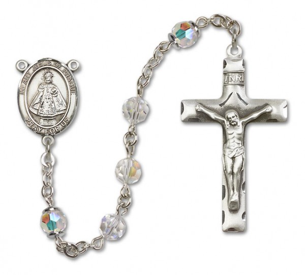 Infant of Prague Sterling Silver Heirloom Rosary Squared Crucifix - Crystal